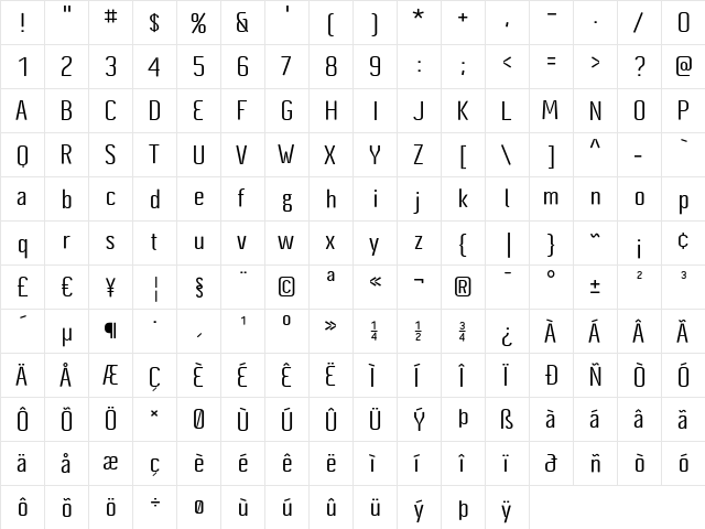 Cynapse Pro Bold  glyph index