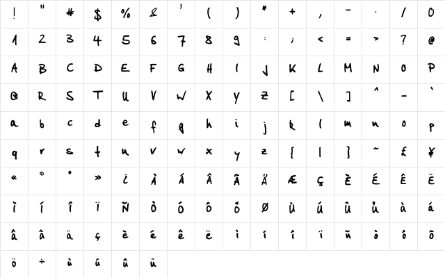 Heins ED3 Regular  glyph index