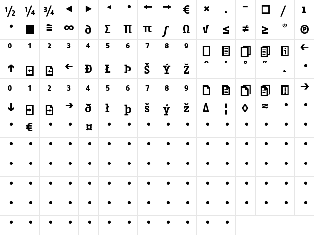 Fago Office Serif Bold Exp  glyph index