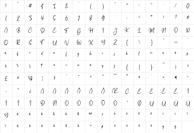 Gattegher Regular  glyph index