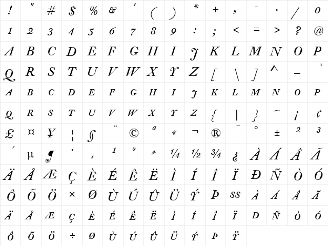 DTL Fleischmann Regular  glyph index