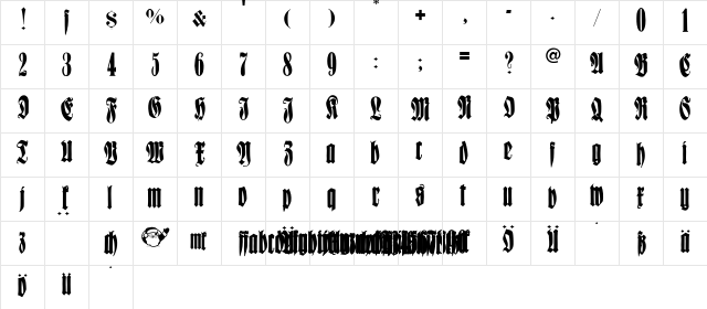 FrakturCondensedHeadlineExtra Regular  glyph index