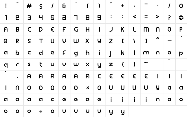 Aslina Bold  glyph index