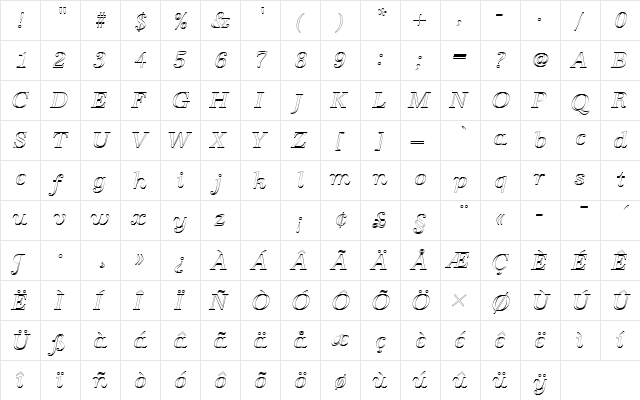 URWAntiquaTRegItaOu1 Regular  glyph index