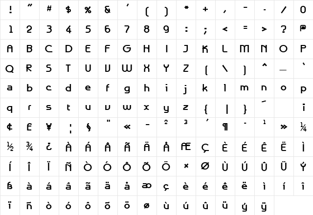 GalexicaXBold Bold  glyph index