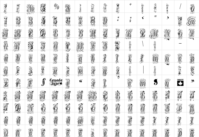 Treasury Flourish Platinum Regular  glyph index