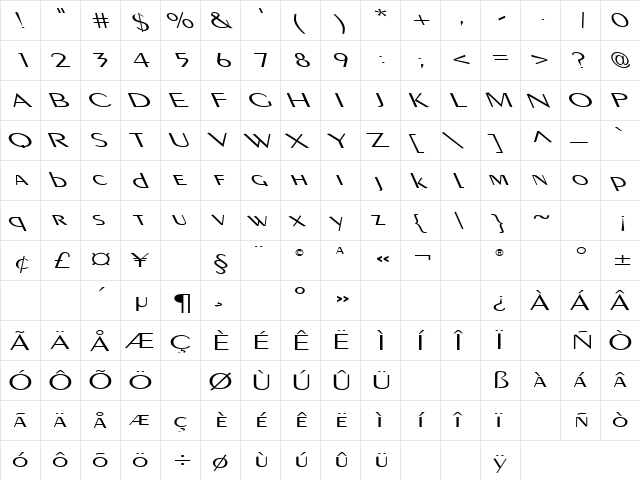 Custard Pie 18 Regular  glyph index