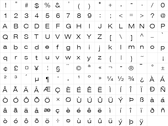 Helvetica Neue LT Com 43 Light Extended  glyph index
