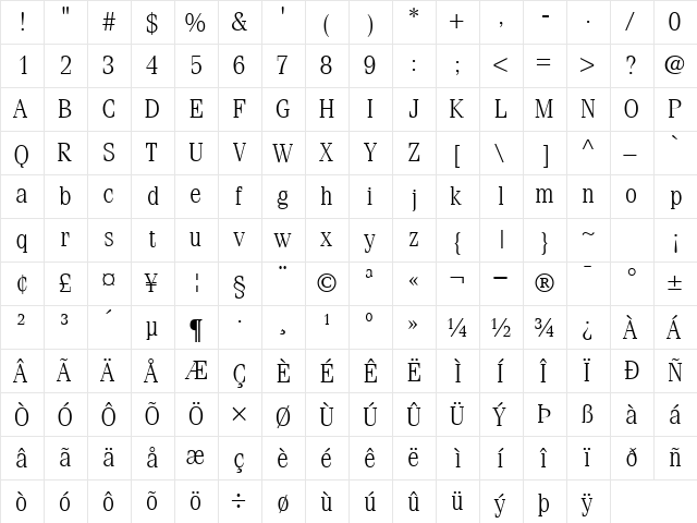 CompendiumLightSSK Regular  glyph index