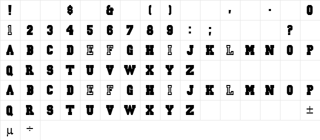 CSD Regular  glyph index