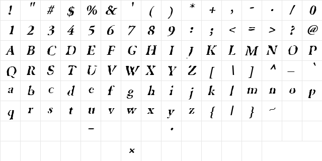 GhostTown Italic  glyph index