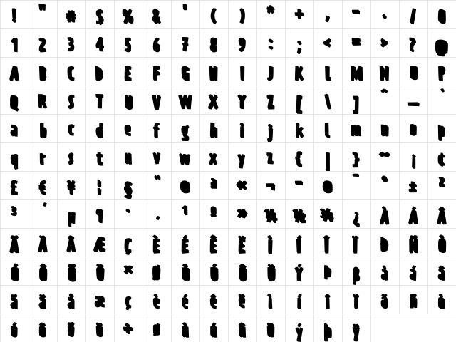 PraterBlockTwo-Back Regular  glyph index