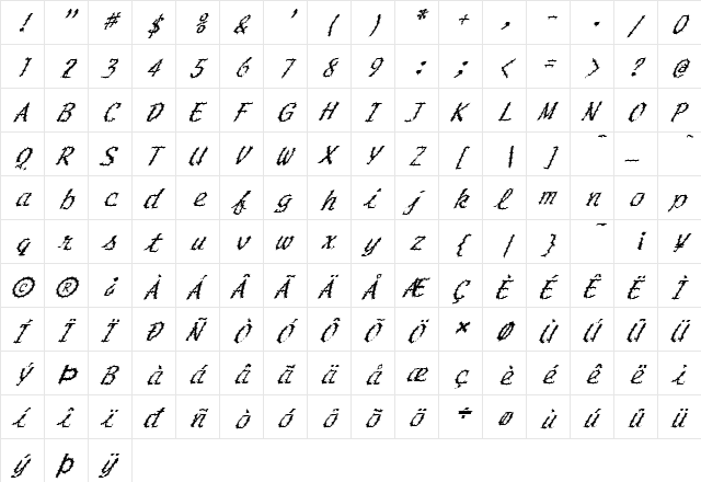 FZ HAND 20 SPIKED ITALIC Normal  glyph index