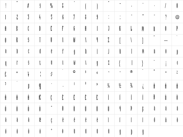 Arcadia A  glyph index