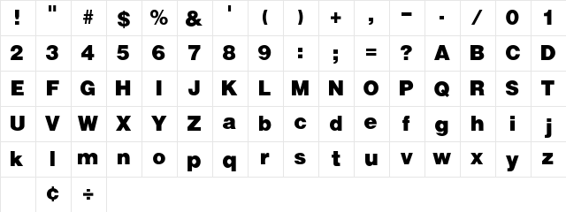 VivasSSK Bold  glyph index