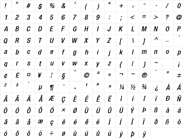 ContextRepriseMediumCondSSK Italic  glyph index