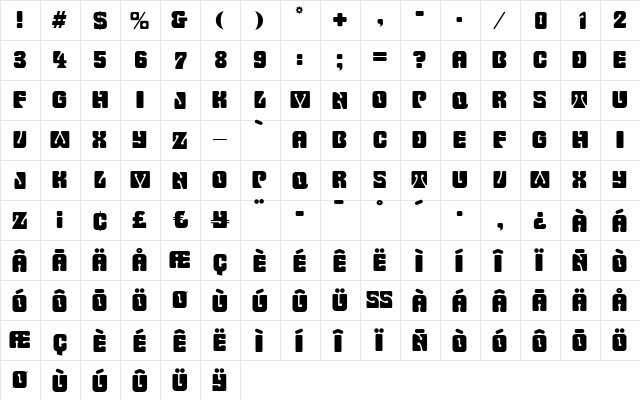 BiancaBecker Regular  glyph index