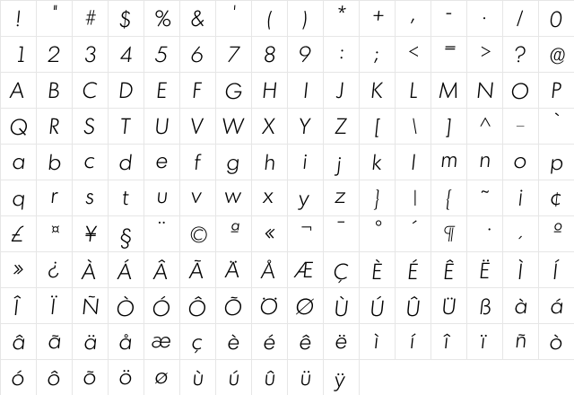 Imontreal Light  glyph index