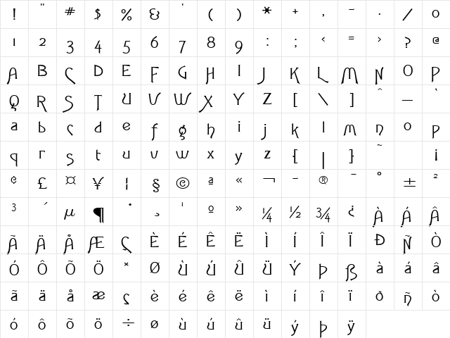 Fletch Wide Normal  glyph index