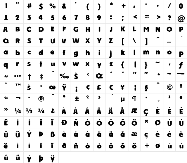 a_PlakatRgh ExtraBold  glyph index