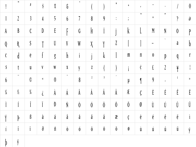 MatrixTall Regular  glyph index