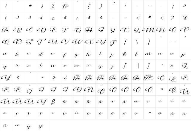 augustina Regular  glyph index