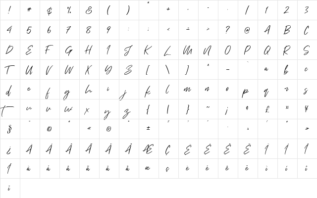 Just Kelly Justine Regular  glyph index