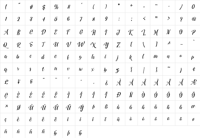 Quickers Regular  glyph index