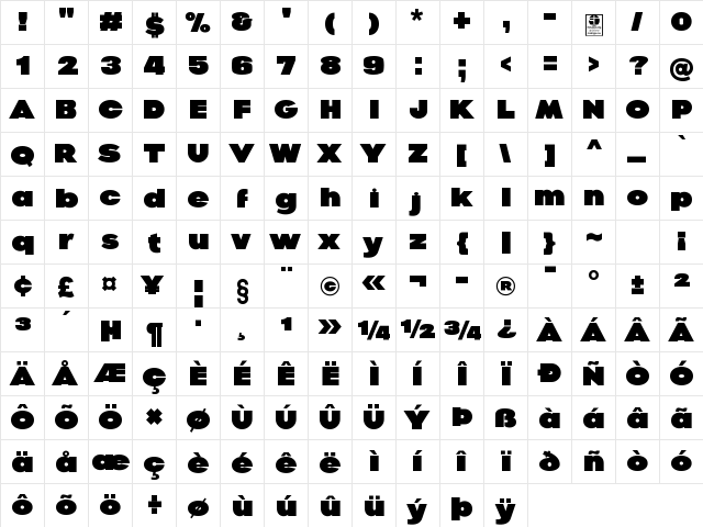 Gaco Strong Demo Regular  glyph index
