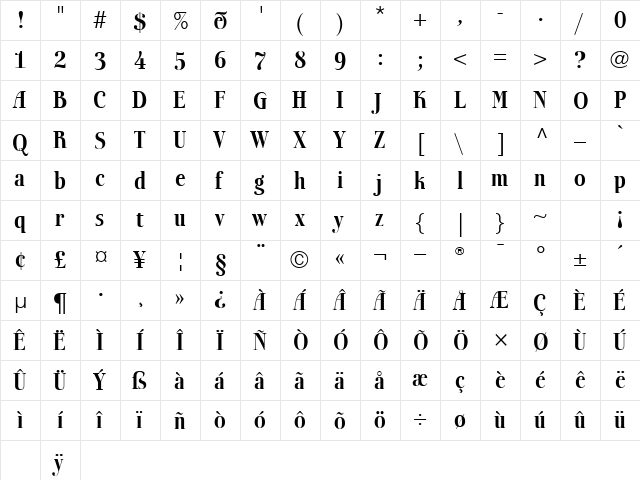 BoberiaLL Bold  glyph index