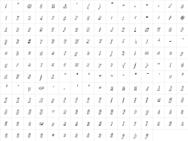 Quarrystone 3D Italic Italic  glyph index