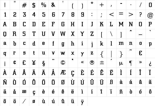 CyprusMedium Regular  glyph index