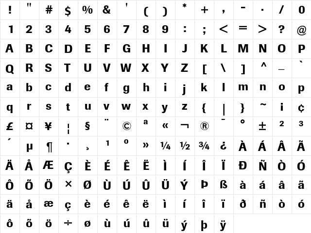 Imago Regular  glyph index