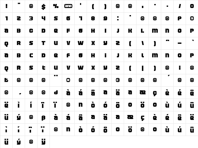 Manchester Regular  glyph index