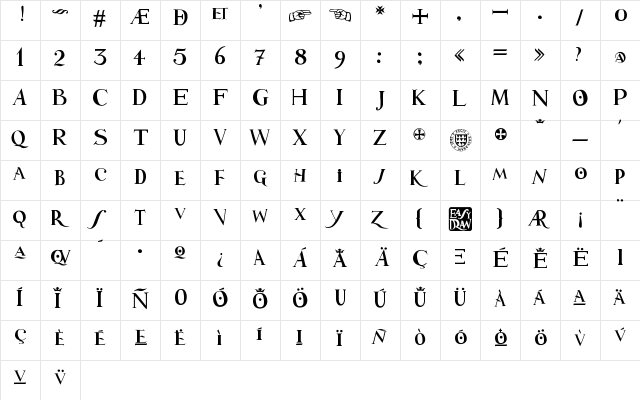 1645 Old Spanish Regular  glyph index