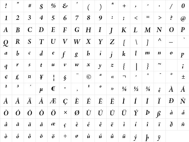 Adobe Jenson Pro Bold Italic Subhead  glyph index