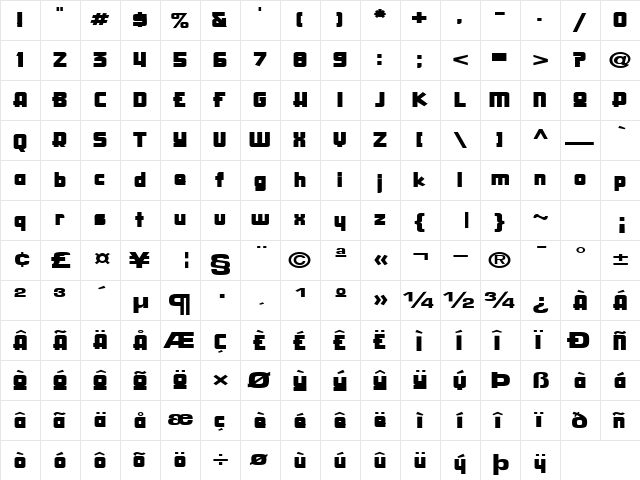 CreativeThoughtText124 Regular  glyph index