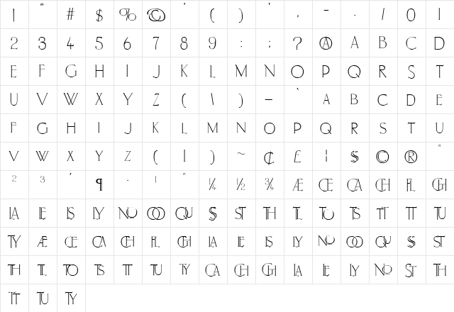 PortlandRoman Regular  glyph index