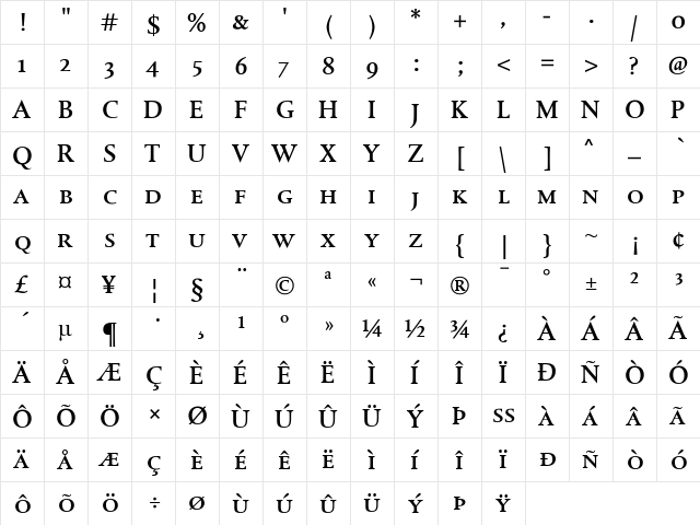 DTLAlbertinaTCaps Medium  glyph index