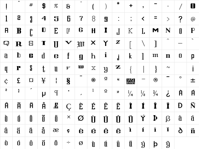 Fernando Regular  glyph index