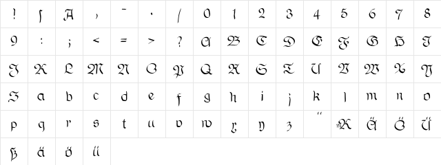 BauernFraktur Regular  glyph index