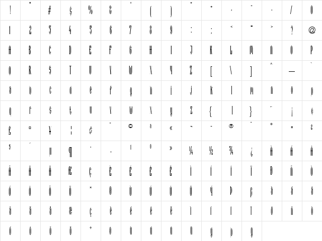 Arcadia LT Regular  glyph index