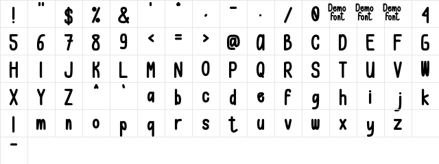 Lemonade Bold Regular  glyph index