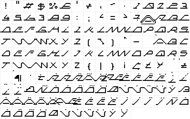 MEGA SLANT LINE Regular  glyph index