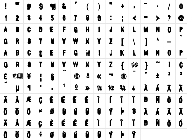 D44Caps Bold  glyph index