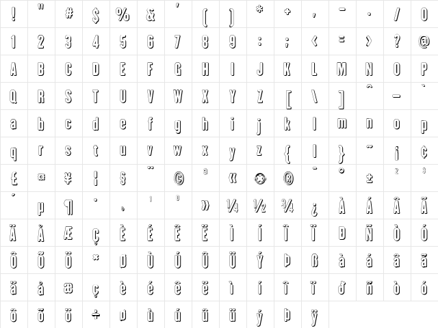 I am Hueca Ultra-condensed Black  glyph index