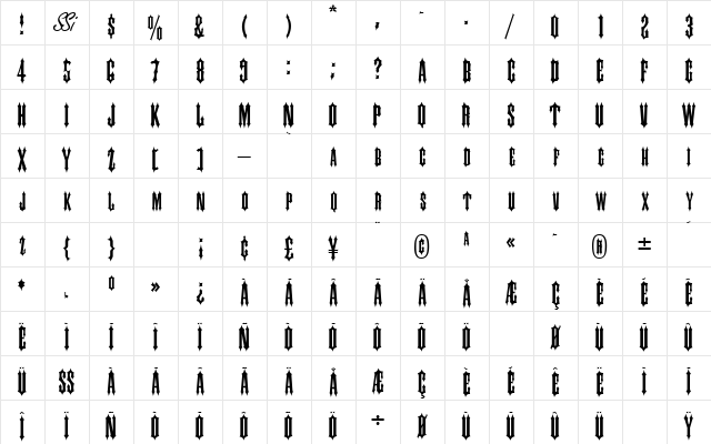 CantinaExpandedCapsSSK Regular  glyph index