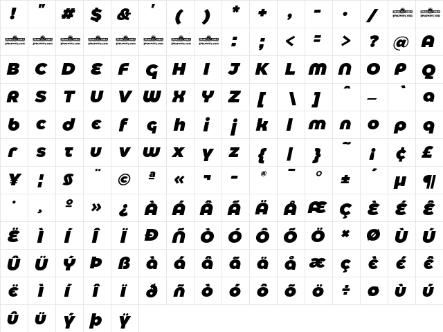 Eastman Alternate Trial Black Italic  glyph index