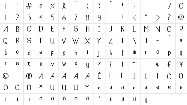 Allegra Regular  glyph index