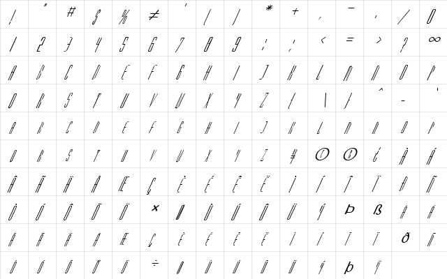 FZ BASIC 38 ITALIC Normal  glyph index